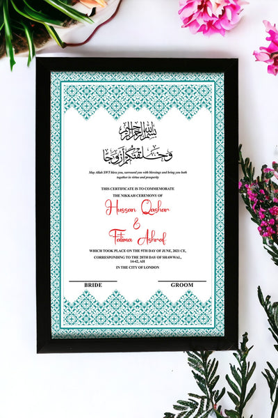 custom nikkah frame - customized nikkah nama- Nikkah certificates-