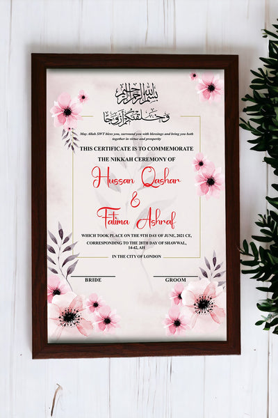 custom nikkah frame - customized nikkah nama- Nikkah certificates-