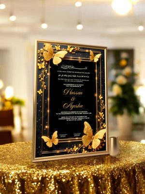 Gold Butterfly Nikah Frame