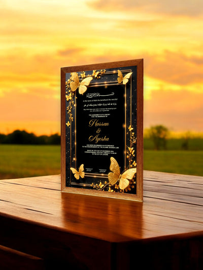 Gold Butterfly Nikah Frame