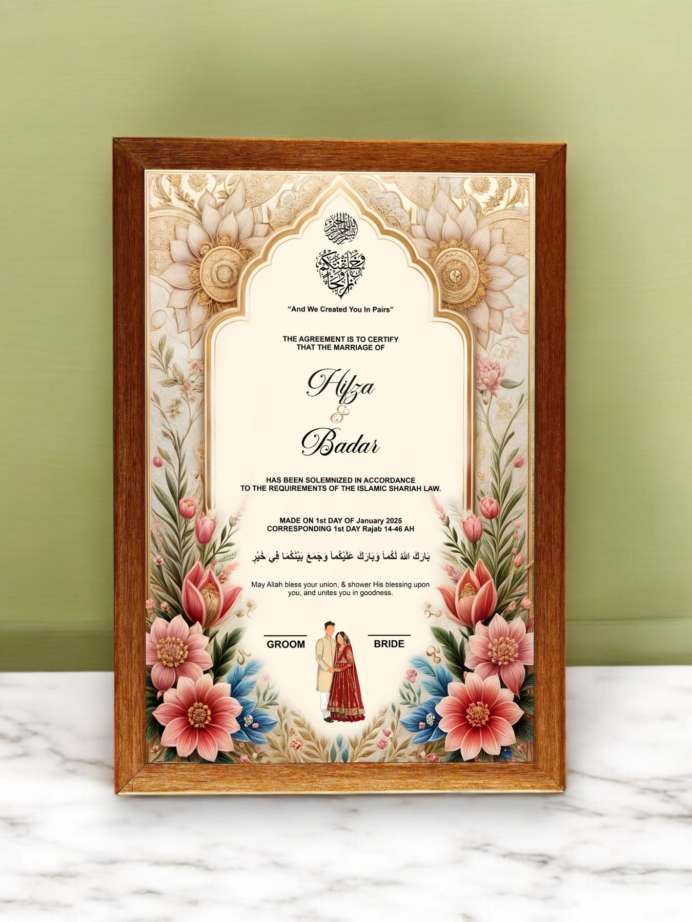 Pink Floral Nikah Frame Elegant Custom Nikah Frame Nikkahday pink-floral-nikah-frame-elegant-custom-nikah-frame-nikkahday