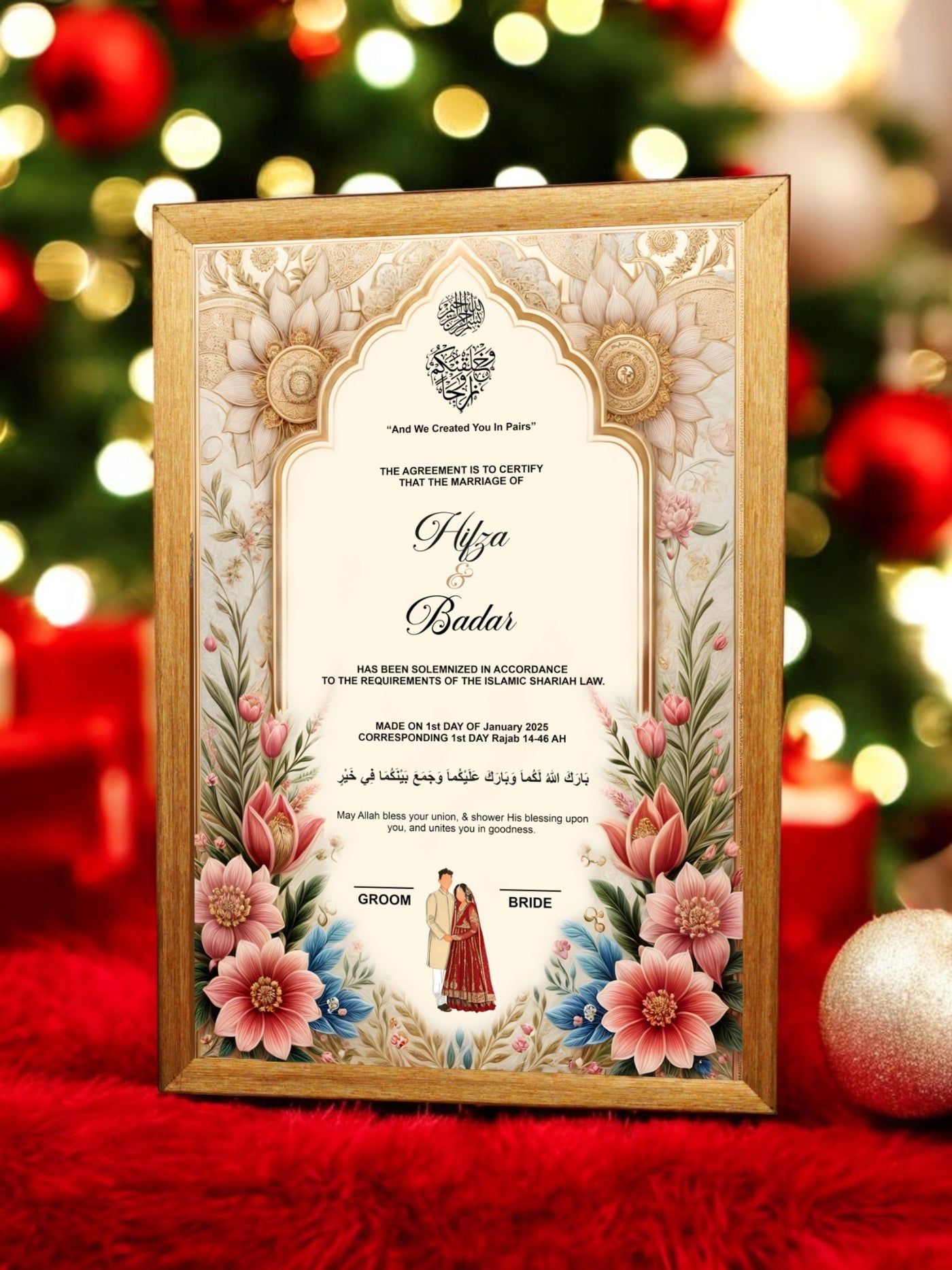 Print Pink Floral Nikah Frame