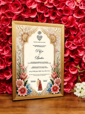 Print Pink Floral Nikah Frame