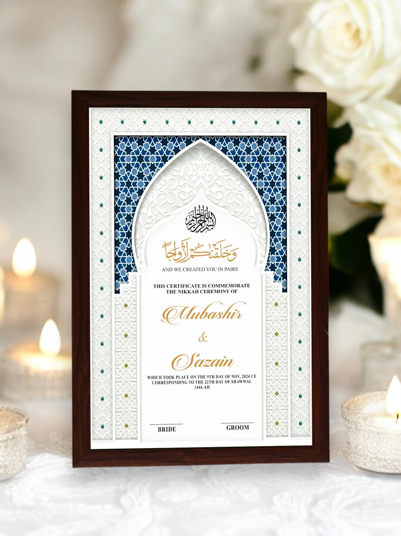 Blue Bloom Mandala Nikah Frame