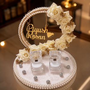 Personalized Floral Nikkah Ring Holder Stand & Premium Ring Boxes