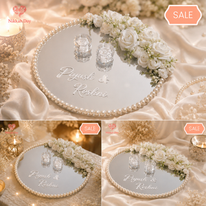 Pearl Reflection Nikkah Mirror Tray – Luxury Islamic Wedding Centerpiece
