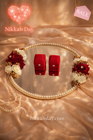 Nikkah Day Luxury Ring Display Tray – Pearl Mirror Islamic Wedding Décor