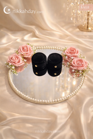 Luxury Islamic Wedding Ring Box Set – Velvet Ring Boxes with Pearl Mirror Tray