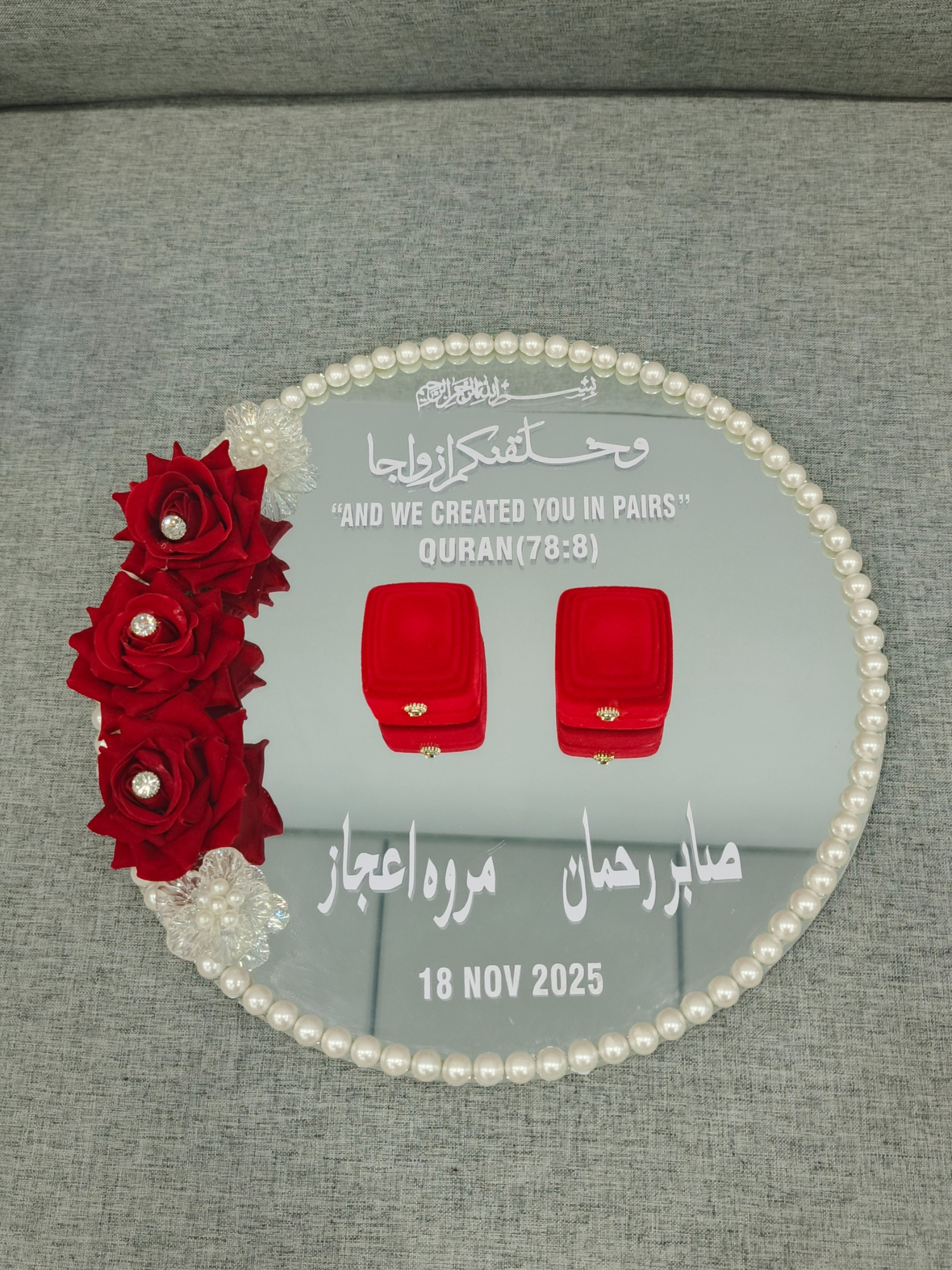 Custom Nikah Ring Tray Red Flowers | Personalized | Nikkahday – Nikkah Day