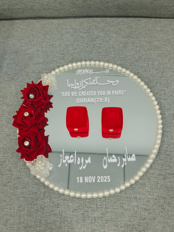 Custom Nikah Ring Tray Red Flowers