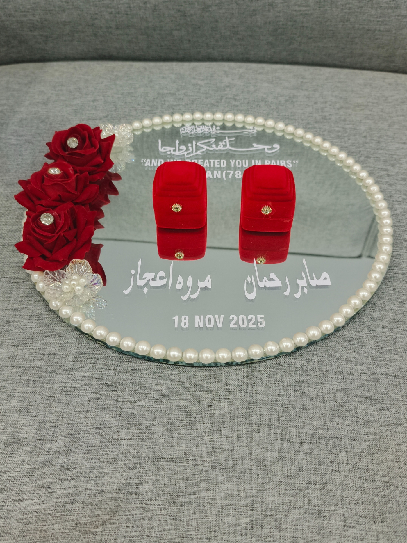 Custom Nikah Ring Tray Red Flowers