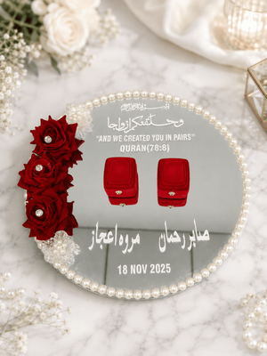 Custom Nikah Ring Tray Red Flowers