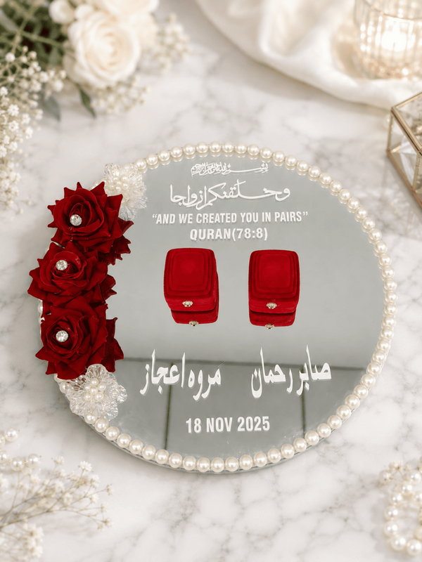 Custom Nikah Ring Tray Red Flowers