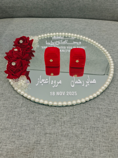 Custom Nikah Ring Tray Red Flowers