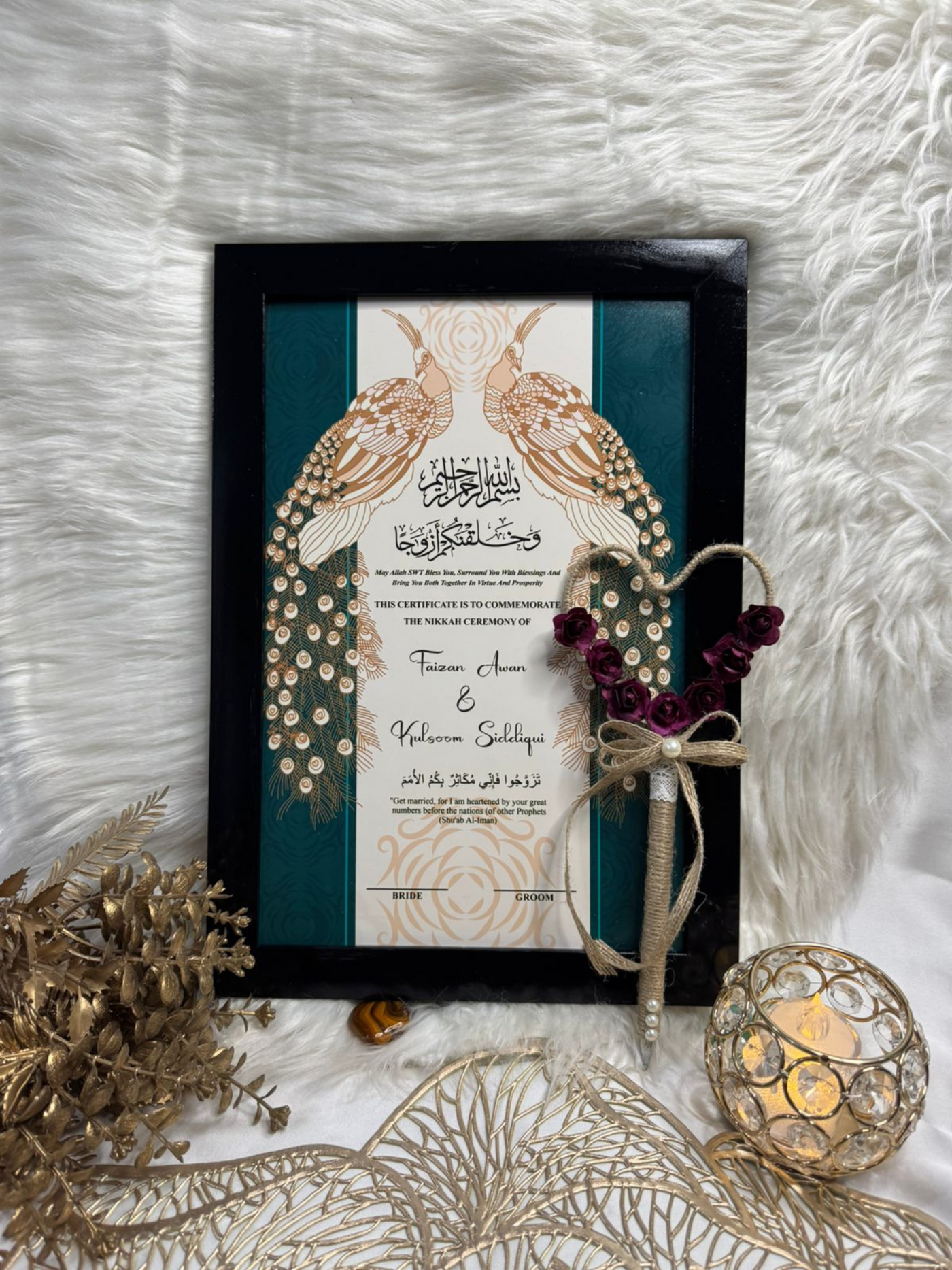 Dual Peacock Lovely Nikah Frame with Pen Deal 2