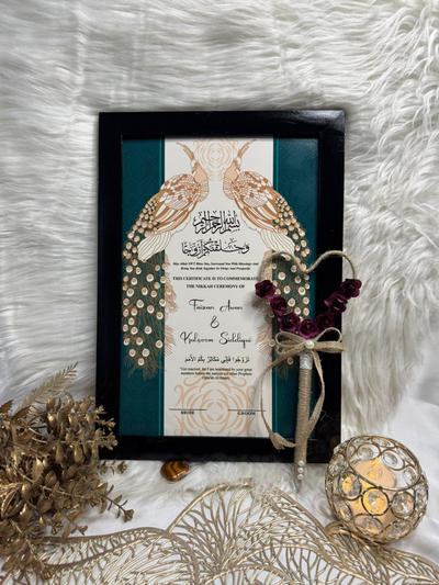 Dual Peacock Lovely Nikah Frame with Pen Deal 2