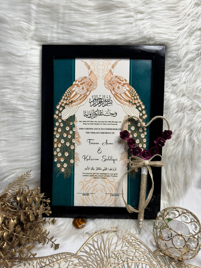 Dual Peacock Lovely Nikah Frame with Pen Deal