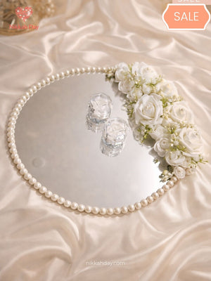 Pearl Reflection Nikkah Mirror Tray – Luxury Islamic Wedding Centerpiece