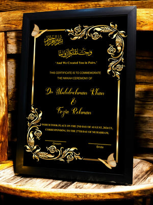 Golden Butterfly Print Nikkah Frame