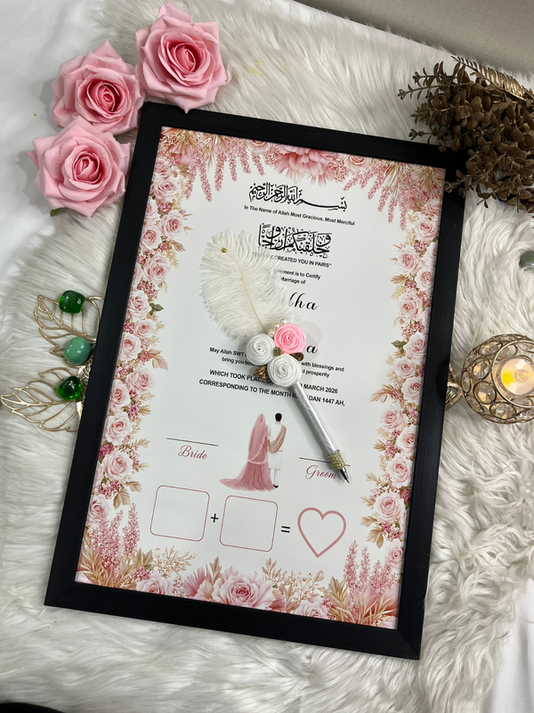 Gul e Ishq Pink Rose Nikah Frame with Pen