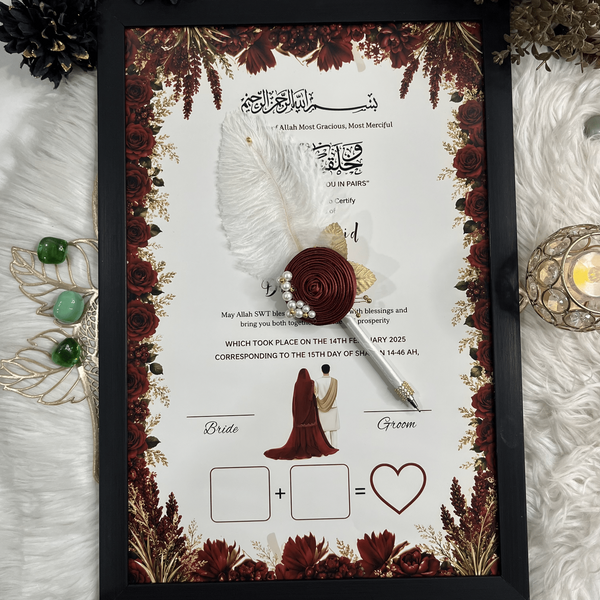 Gul e Ishq Red Rose Nikah Frame with Pen
