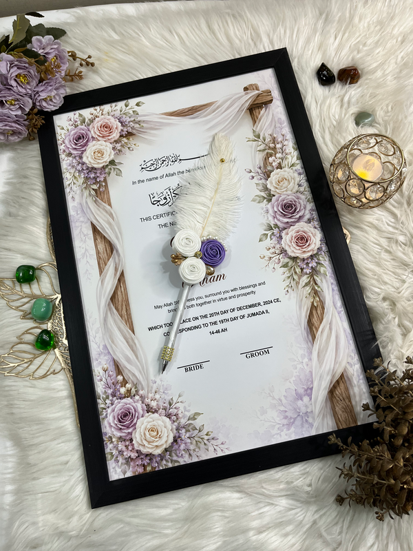 Lavender Bloom Nikah Frame with pen