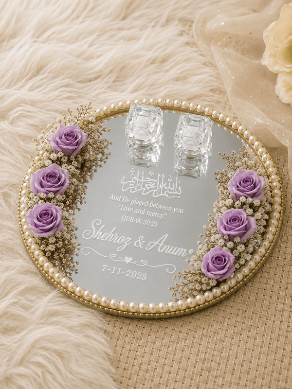 Lavender Floral Acrylic Mirror Ring Tray