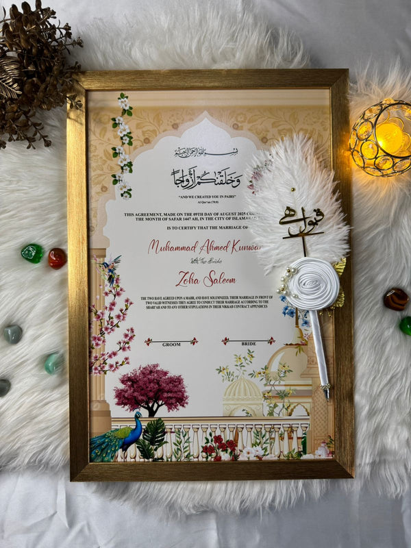 Peacock Love Nikah Frame With Pen