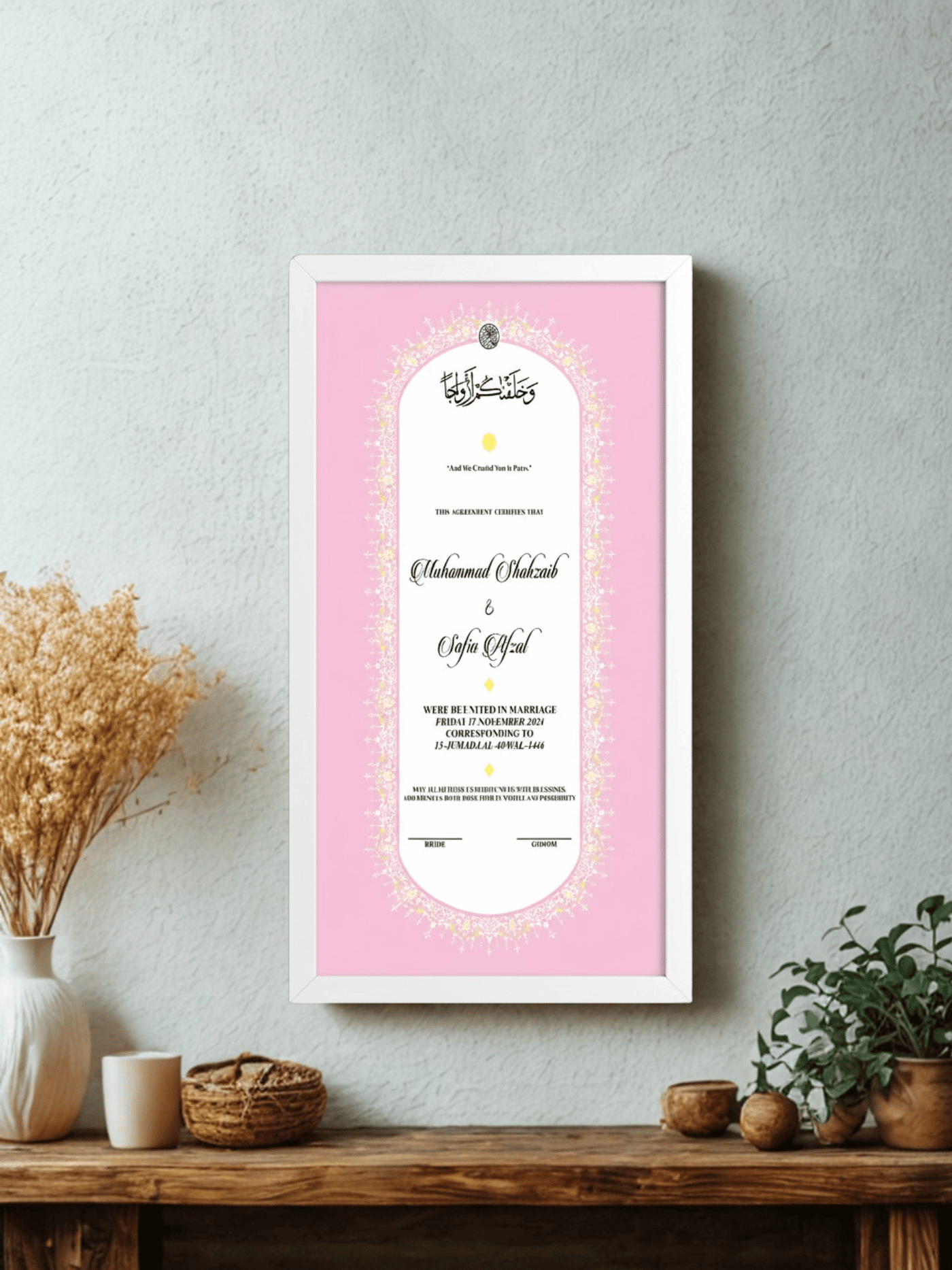 Pink Luxury Nikah Nama Frame White Color Nikkahday 2
