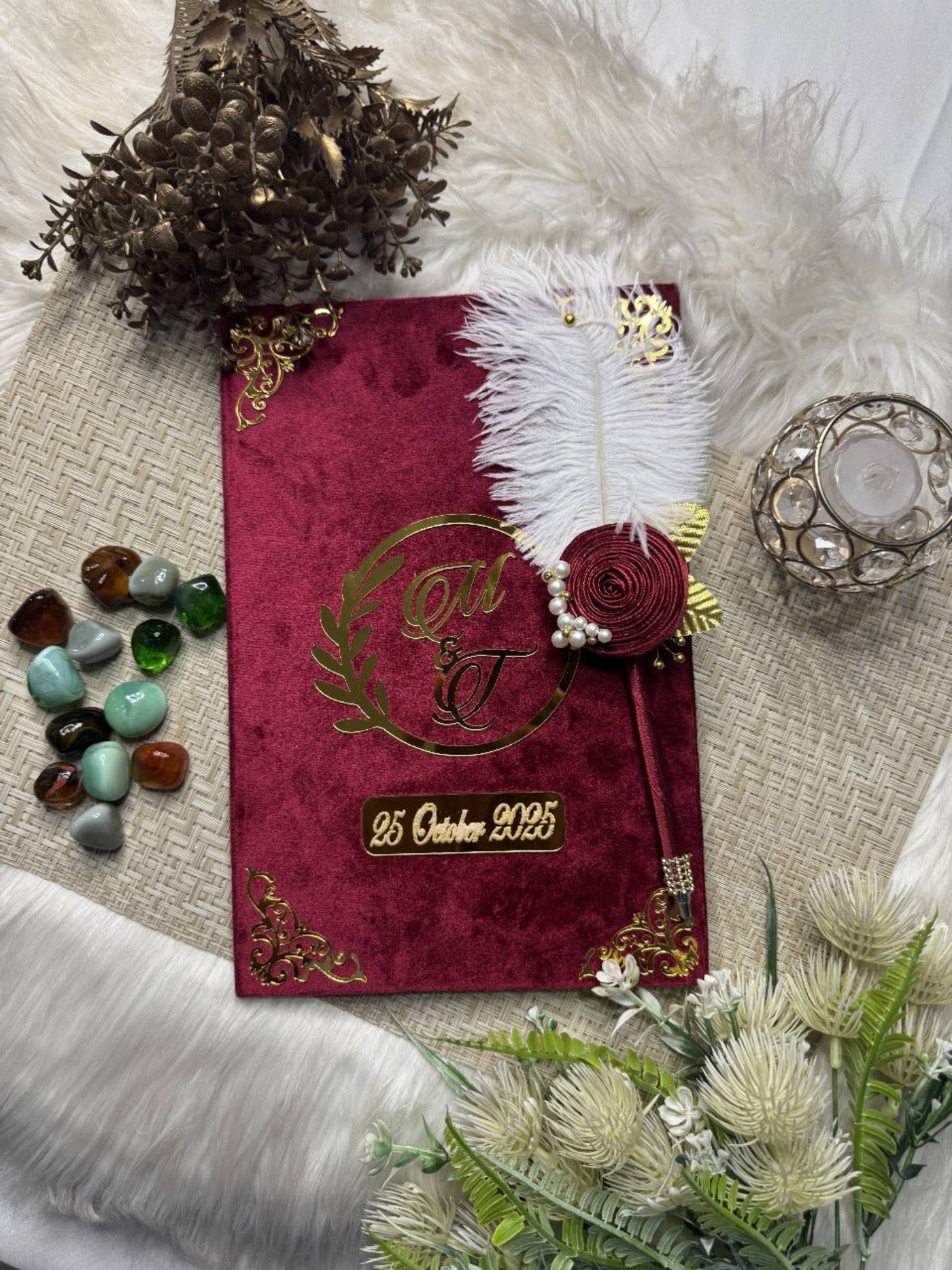 Premium Mehroon Nikah Name Booklet with Pen Nikkahday