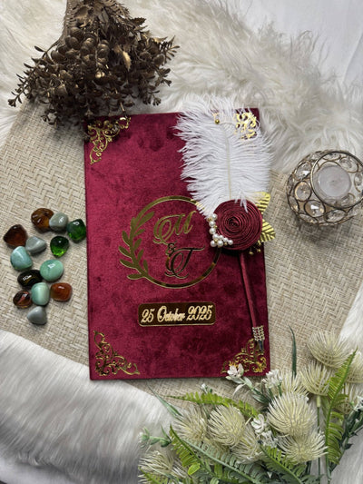 Premium Mehroon Nikah Name Booklet with Pen Nikkahday