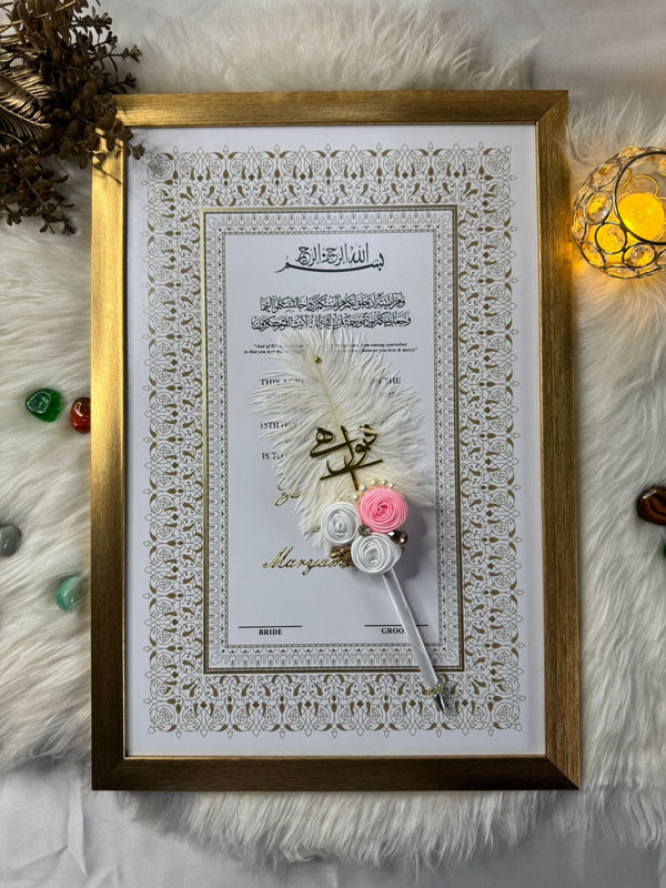 Premium Saiyaara Nikah Frame With Pen ( Hand paint on name and borders )