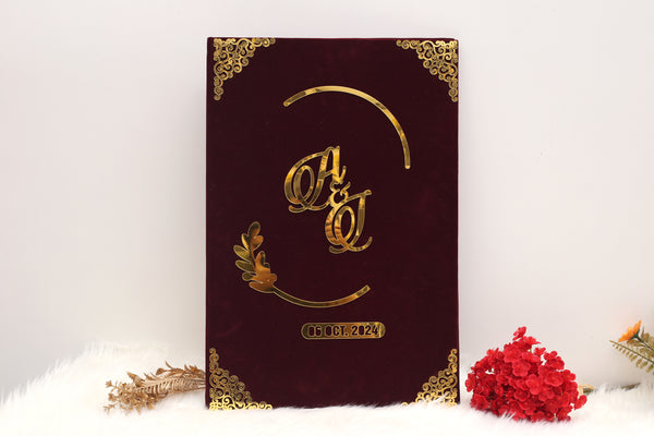 Self Design Fabric Mahroon Booklet Premium