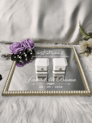 Square Shaped Lavender Pearl Mirror Ring Tray