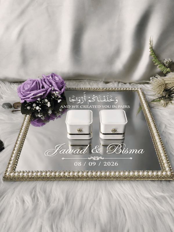 Square Shaped Lavender Pearl Mirror Ring Tray