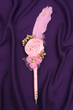 Pink Color Pigeon Feather Pen Handmade