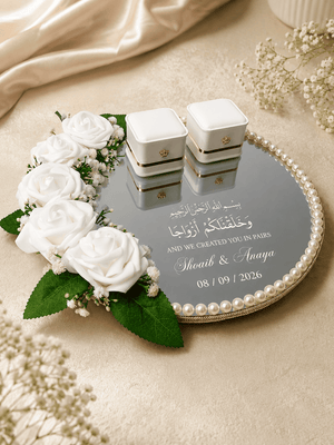White Rose Pearl Mirror Ring Tray