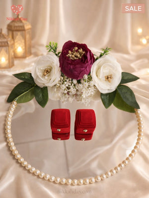 Luxury Islamic Wedding Ring Display – Pearl Mirror & Velvet Ring Box Set